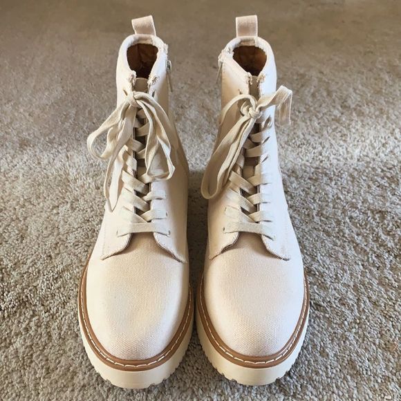 Madden Girl Combat Boots Womens Size 10 Kurrt White Beige Canvas Zip new - Picture 2 of 9